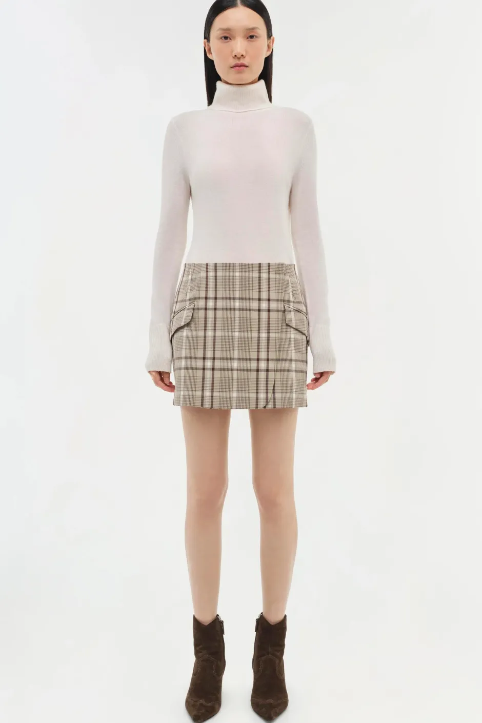 New - Payton Skirt - Sand Plaid Mini Skirts