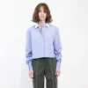 Fashion - Pipper Cropped Shirt - Chambray Blue Crop Tops