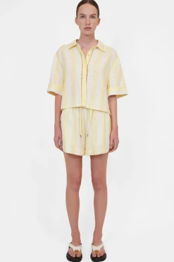 Clearance - Sonny Elasticated Shorts - Lemon Stripe Crop Tops