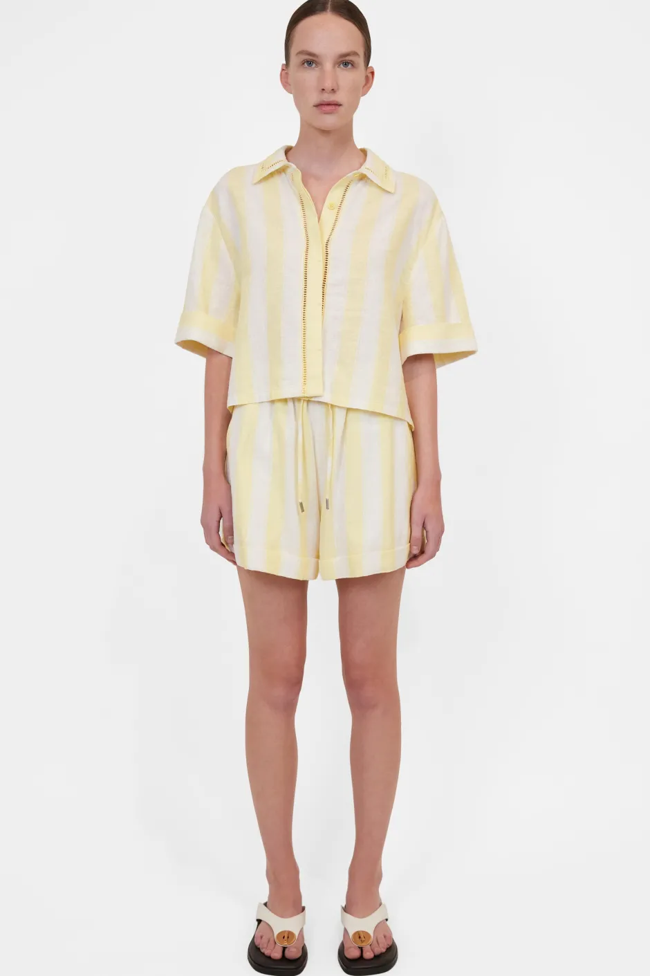 Clearance - Sonny Elasticated Shorts - Lemon Stripe Crop Tops