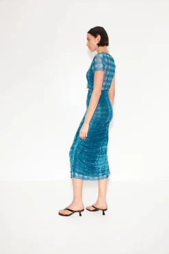 Sale - Mesh Dress - Ink gingham shibori combo Dresses | Midi