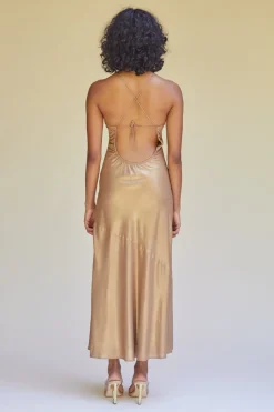 Online - Piper Key Hole Slip Dress W Gold Detailing - Bronze Dresses | Long Dresses