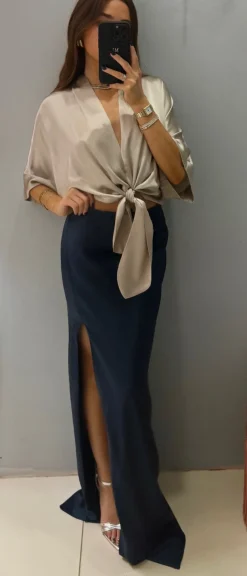 Sale - Dolman Tie Front Blouse - Fog Blouses