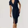 Sale - Agnes Tie Front Dress - Navy Midi | Midi Dresses