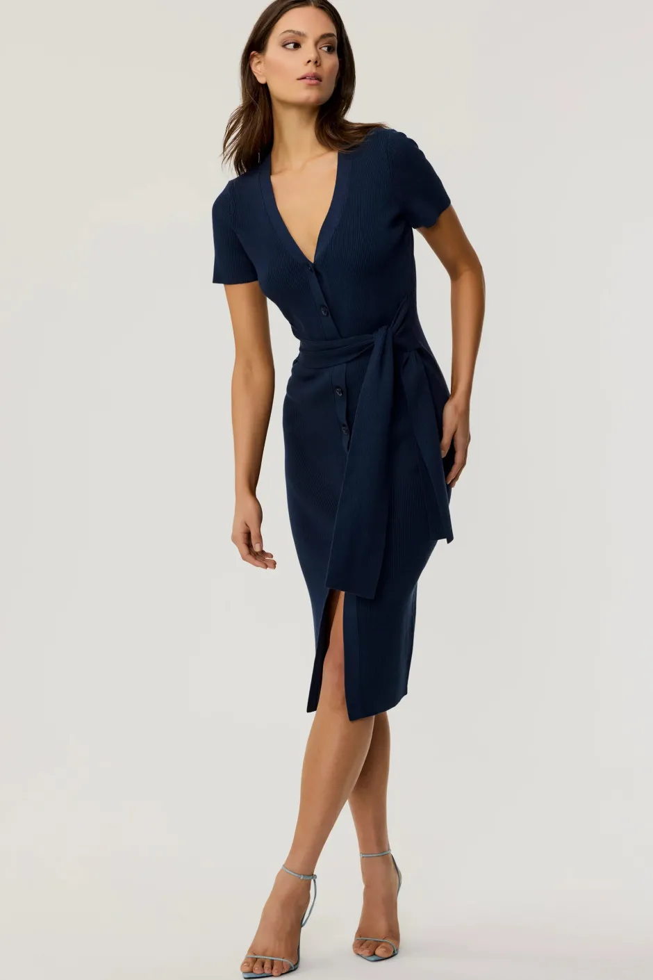 Best - Agnes Tie Front Dress - Navy Midi | Midi Dresses
