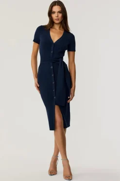 Sale - Agnes Tie Front Dress - Navy Midi | Midi Dresses