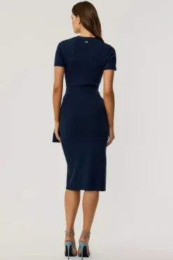 Sale - Agnes Tie Front Dress - Navy Midi | Midi Dresses