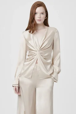 Outlet - Lauren Long Sleeve Blouse - Champagne Blouses