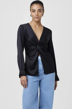 Hot - Lauren Long Sleeve Blouse - Jet Blouses