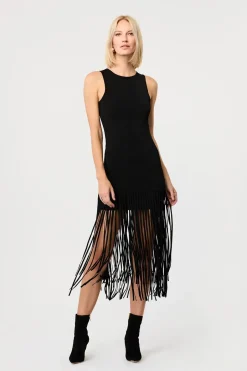 Online - Margaux Fringe Knit Dress - Jet Midi | Midi Dresses