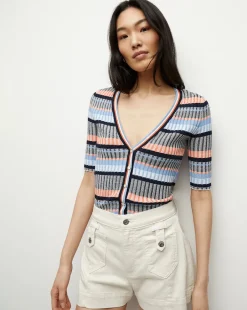 New - Calliope Ribbed Cardigan - Blue Multi Sweaters & Knits
