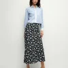 Discount - Clover Stretch-Silk Floral Skirt - Navy Multi Long Skirts