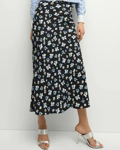 Discount - Clover Stretch-Silk Floral Skirt - Navy Multi Long Skirts