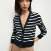 Discount - Solene Cashmere Striped Cardigan - Navy/Ivory Sweaters & Knits